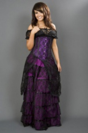  Victorian gothic maxi skirt in purple cotton and black lace overlay Burleska victorian-skirt-purple-lace -  