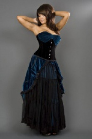  Victorian maxi skirt in turquoise velvet Burleska victorian-skirt-turquoise-velvet -  