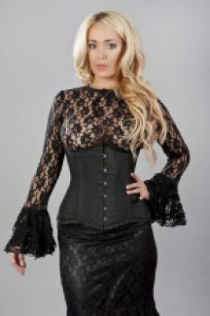  Victorian spiral double steel boned underbust corset in black taffeta Burleska victorian-ub-black-taffeta -  