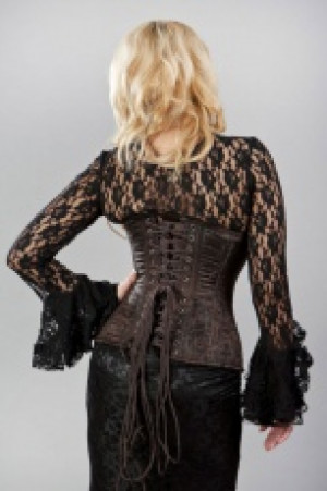  Victorian double steel boned underbust corset in brown king brocade -  1