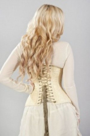  Victorian double steel boned underbust corset in cream scroll brocade /  /   -  1