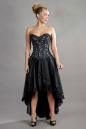  Waltz corset dress in black taffeta and black mesh overlay Burleska waltz-corset-dress-black-black-mesh -  
