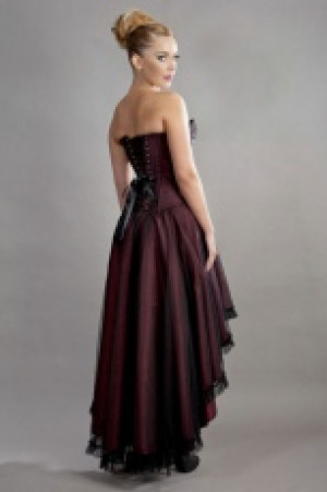  Waltz corset dress in burgundy taffeta with black mesh overlay -  1