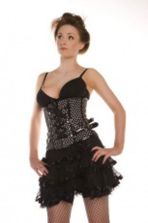  Widow burlesque mini skirt in black satin & black mesh Burleska widow-skirt-black-black -  