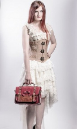   C-Lock underbust steampunk corset in camel & cream matte vinyl /   /  -  2