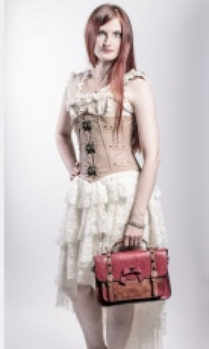   C-Lock underbust steampunk corset in camel & cream matte vinyl /   /  -  3