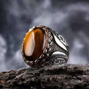 , Yellow tiger stone ring - ,