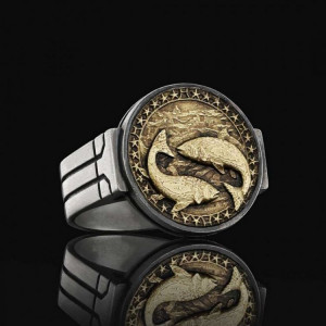 , Ancient two-color geometric ring - ,