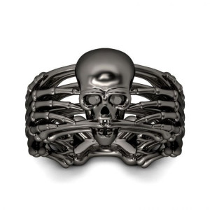 , Black gold plated skull ring - ,
