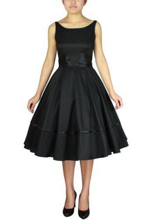  Chic Star Plus Size 1950s Satin Sash Dress Black - 