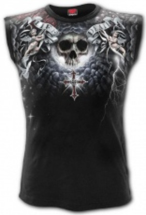  LIFE AND DEATH CROSS - Allover Sleeveless T-Shirt Black Spiral Direct W032M003 -  