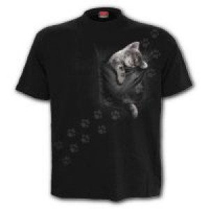  POCKET KITTEN - Front Print T-Shirt Black Spiral Direct F052M121 -  