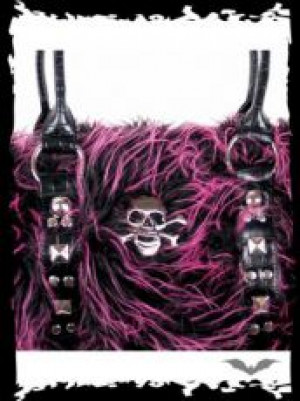 Сумка Pink/black fur bag with metal skull - Изображение 1