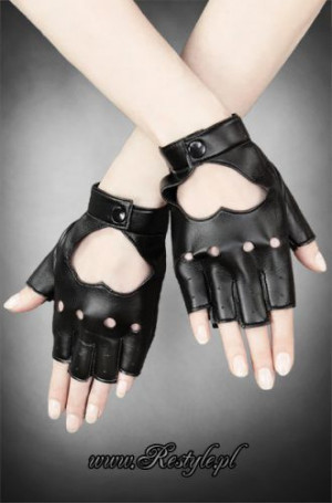 Перчатки black faux leather gloves short fingers - Изображение