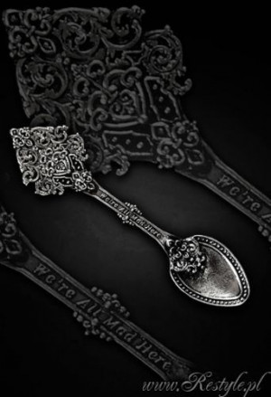    hairclip "ANTIQUE SPOON" "We're all mad here" quote, wonderland - 