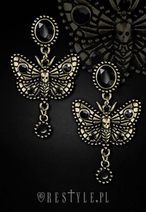 Оккультные серьги с бабочками "HAWKMOTH GOLD" Gothic Earrings on studs, moths, occult - Изображение