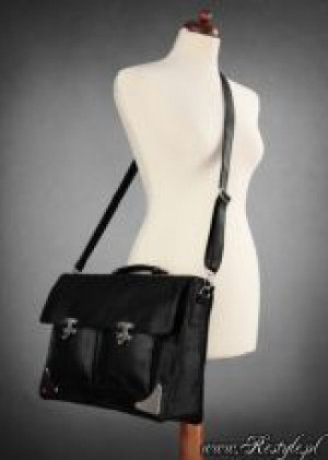  Black Briefcase "DARK MESSENGER" satchel with swing hooks A4 Re-Style Black Briefcase "DARK MESSENGER" satchel with swing hooks A4 -  