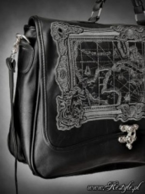  Black Briefcase "MAP BLACK" gothic satchel bag A4 MAP of Caribbean sea -  2