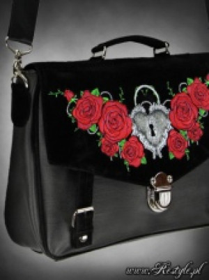 Сумка Briefcase embroidered blooming roses and padlock gothic satchel A4 - Изображение 2