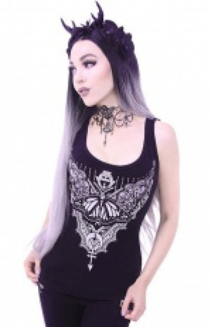  Tank top "HENNA BUTTERFLY" Lace and symbols, black singlet Re-Style Tank top "HENNA BUTTERFLY" Lace and symbols, black singlet -  