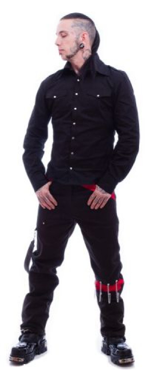 Брюки Unisex Black Trousers with Red Panel Details - Изображение