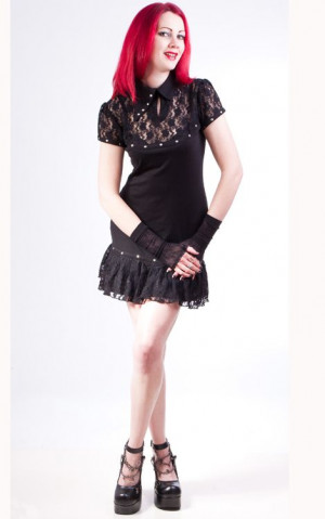Платье Necessary Evil Morrigan Lace and Jersey Pleated dress - Изображение