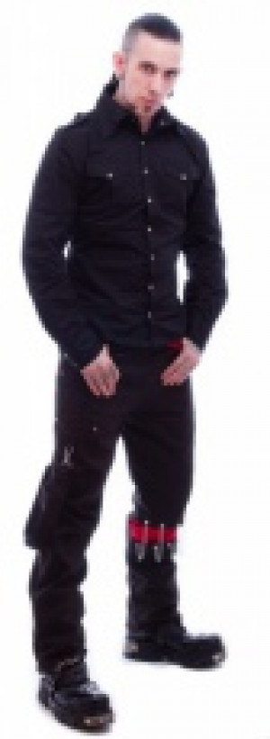 Брюки Unisex Black Trousers with Red Panel Details - Изображение 2
