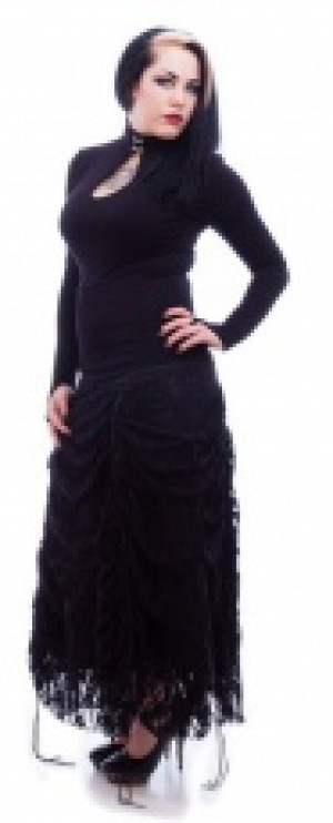  Serida Black Twill and Lace Adjustable Long Skirt -  5