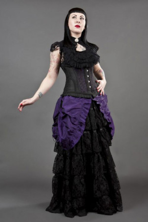 Корсет Petra long line steel boned underbust corset in purple scroll brocade - Изображение