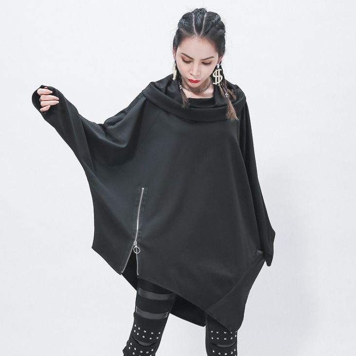Свитер Свитер средней длины с рукавами летучей мыши, сшитый по индивидуальному заказу, черный Dongguan Yilinuoshi Clothing Co., Ltd 1205/BK Изображение 1