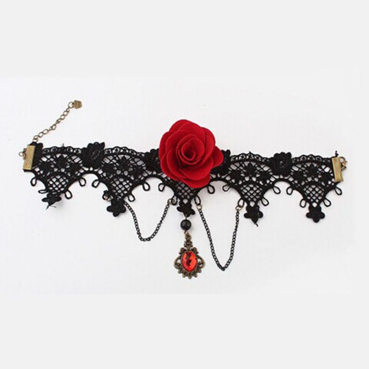  New Women Vintage Handmade Retro Short Gothic Lace Flower Choker Necklace Pendant Jewellery mujer bi International New Women Vintage Handmade Retro Short Gothic Lace Flower Choker Neckl  3