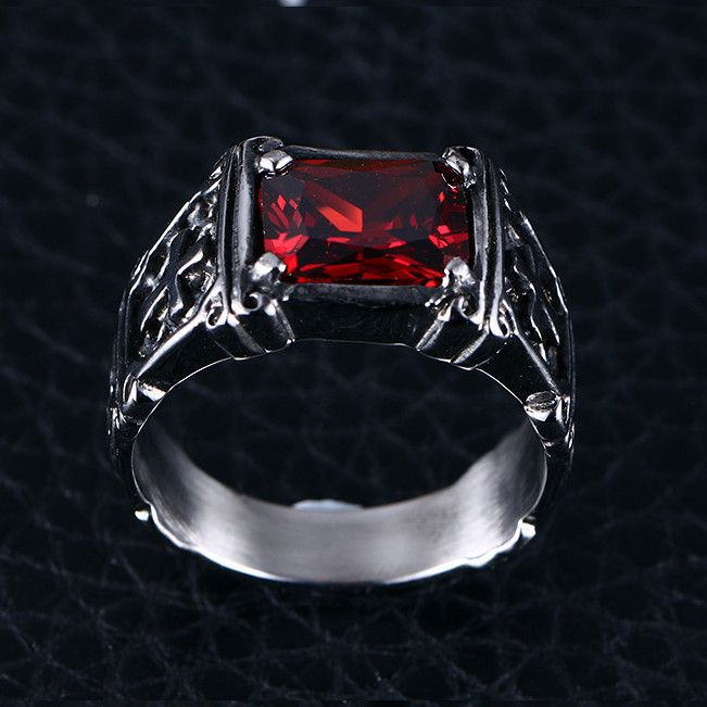  Fashion red stone ring jewelry stainless steel wedding rings for men and women with high quality who International RC-060  2