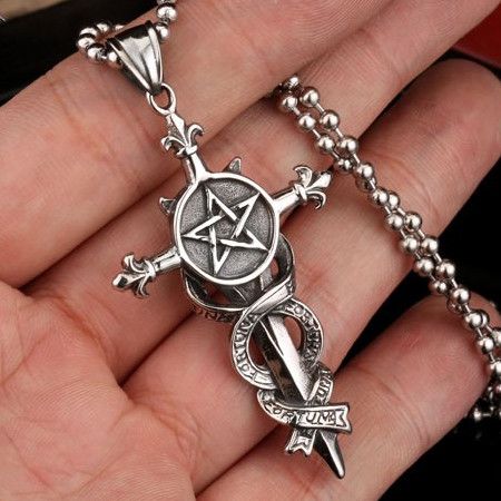  Steel soldier stainless steel cross pentacle pendant necklace men personaltiy fashion unique jewelry International BP8-062  5