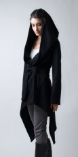  fashion women's long section black Coat Irregular hooded Overcoat Jackets casual oversize coats - 