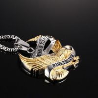 Кулон Fashion Eagle Necklace Pendants LIVE TO RIDE Biker Sport Men Gold Plated Stainless Steel Hero Jewelr International PN-158 - маленькая картинка