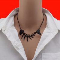 Колье Womens Fashion Hot Black Halloween Jewelry Unique Fish Bone Pendant Short 15"Necklace Girls Gif International ED46_k_bk - маленькая картинка