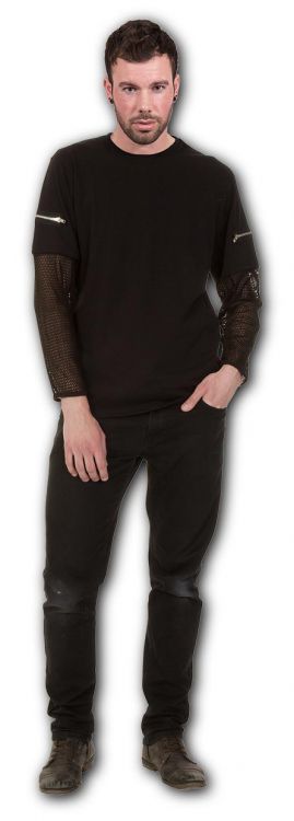  METAL STREETWEAR - Mesh Sleeve Zip Shoulder Long Sleeve Mens Spiral Direct P003M321  2
