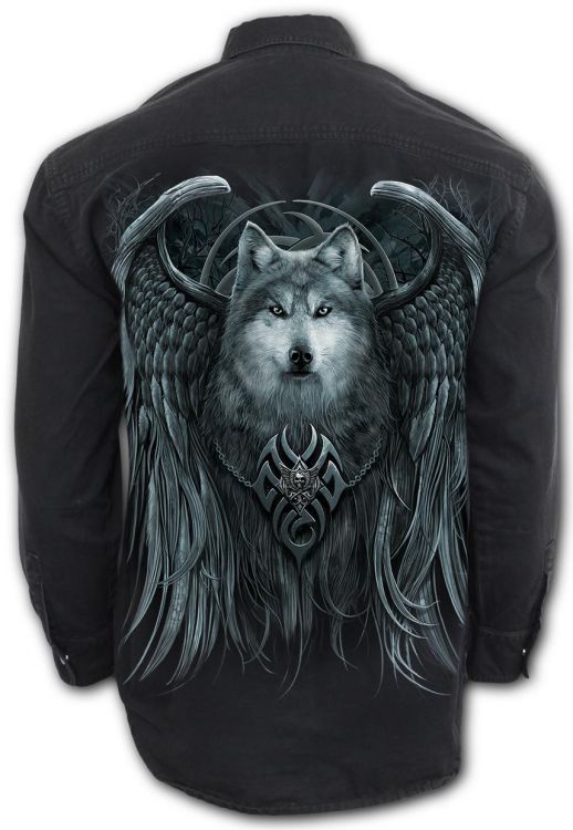 WOLF SPIRIT - Longsleeve Stone Washed Worker Black Spiral Direct T167M610  2