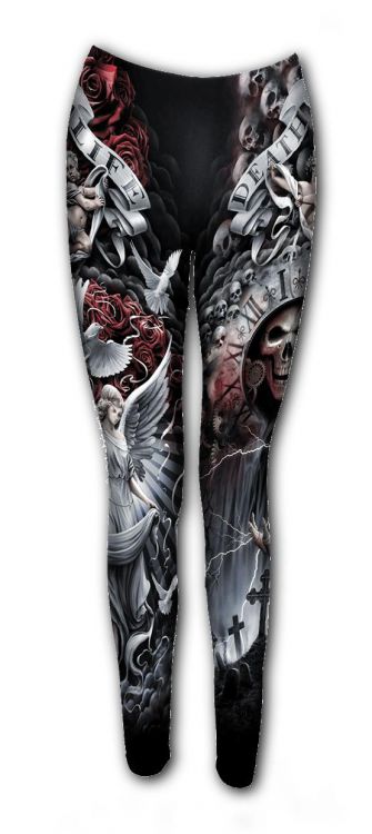  LIFE AND DEATH CROSS - Allover Comfy Fit Leggings Black Spiral Direct W032G456  1
