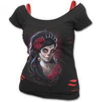  DAY OF THE DEAD - 2in1 Red Ripped Top Black Spiral Direct K026F711 -  