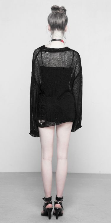 Tattered Mesh Hole Loose Sweater Punk Rave OPM-090TMF/BK  6