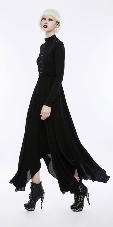  Goth Retro High Neck Hollow-out Irregular Hem Mystical Dress Punk Rave OPQ-202LQF/BK  6