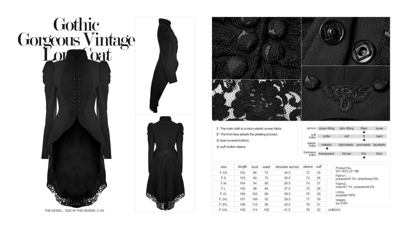  Gothic Gorgeous vintage long coat Punk Rave WY-831LCF/BK  10