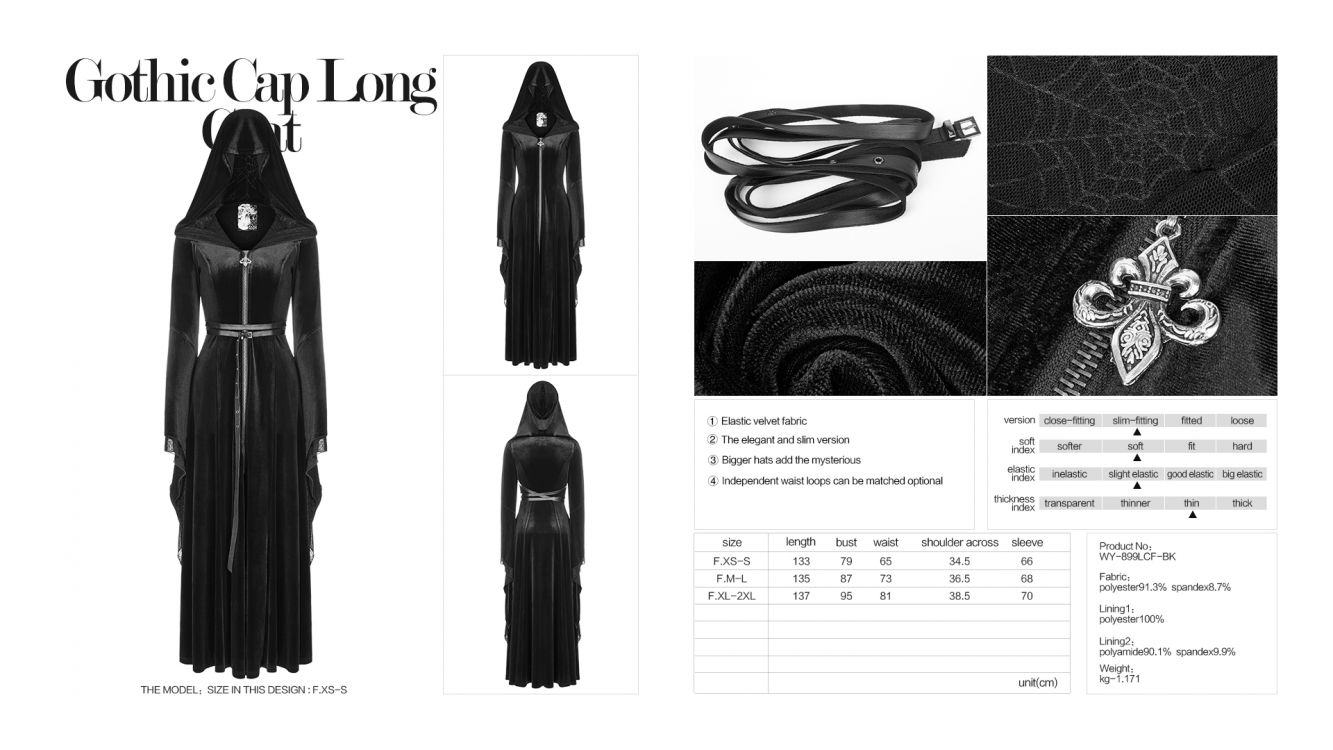 Пальто Gothic Cap Long Coat Punk Rave WY-899LCF/BK / Готический стиль / Изображение 10