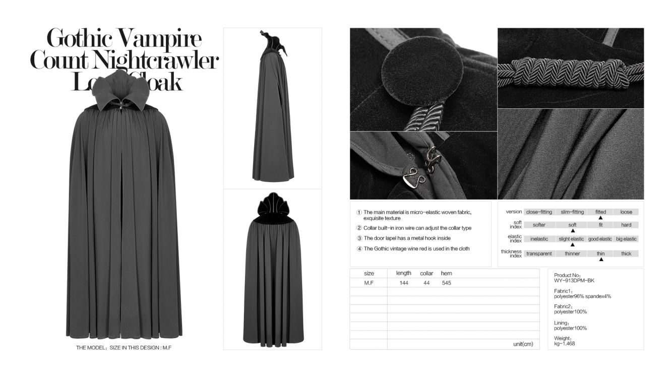  Gothic Vampire Count Nightcrawler Long Cloak Punk Rave WY-913DPM/BK  9