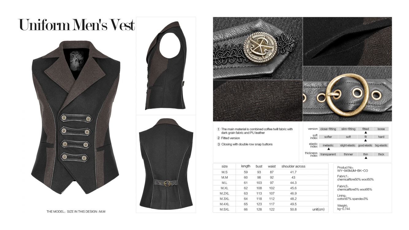  Uniform Men's Vest Punk Rave WY-945MJM/BK-CO  9