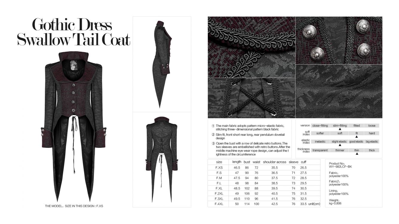 Пальто Gothic Dress Swallow Tail Coat Punk Rave WY-982LCF/BK Изображение 9