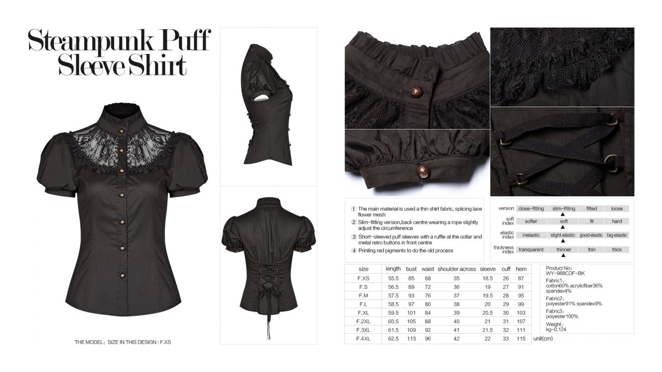  Steampunk Puff Sleeve Shirt Punk Rave WY-988CDF/BK  9