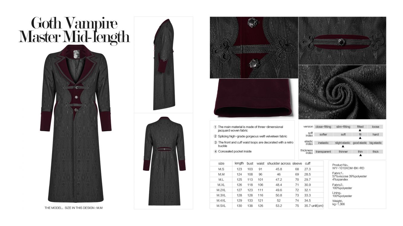  Goth Vampire Master Mid-length Punk Rave WY-1010XCM/BK-RD  9