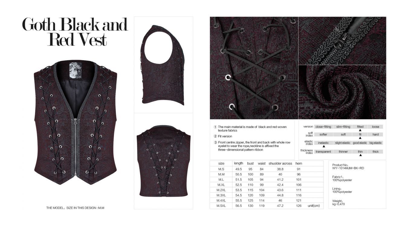  Goth Black and Red Vest Punk Rave WY-1014MJM/BK-RD  9